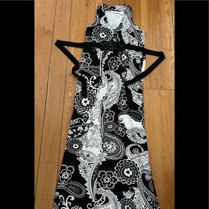 New York & Company Maxi Dress Women's S Black & White Tie Back Rhinestone Detail